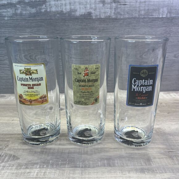CAPTAIN MORGAN Tall  Glasses Rum Bar Man Cave Lot Of 3 - Picture 1 of 11